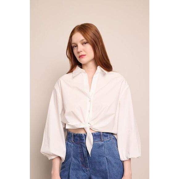 Cara Cara Rumson Top White Button Down Blouse with Tie Front Size Large - Picture 2 of 8